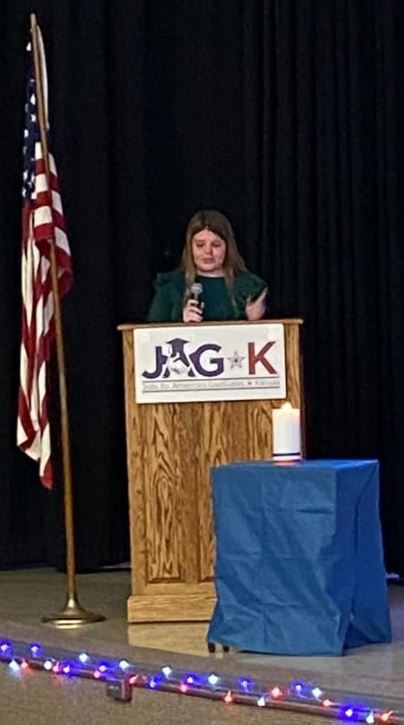 Ryah Klima, president of the JAG national student organization, told her story of how to overcome difficult challenges and make the best out of everything. She told all the students to build their confidence because it will help in the long run. 
